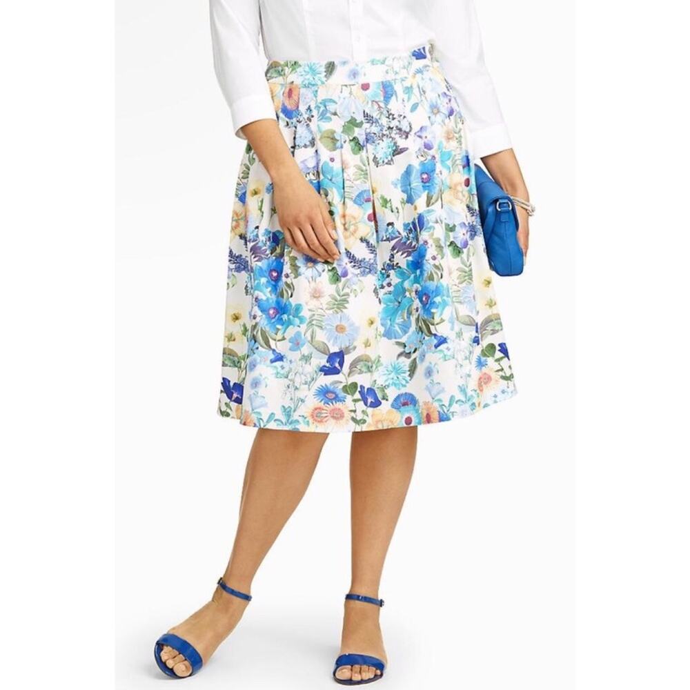 Talbots Blue Floral Pleated Skirt